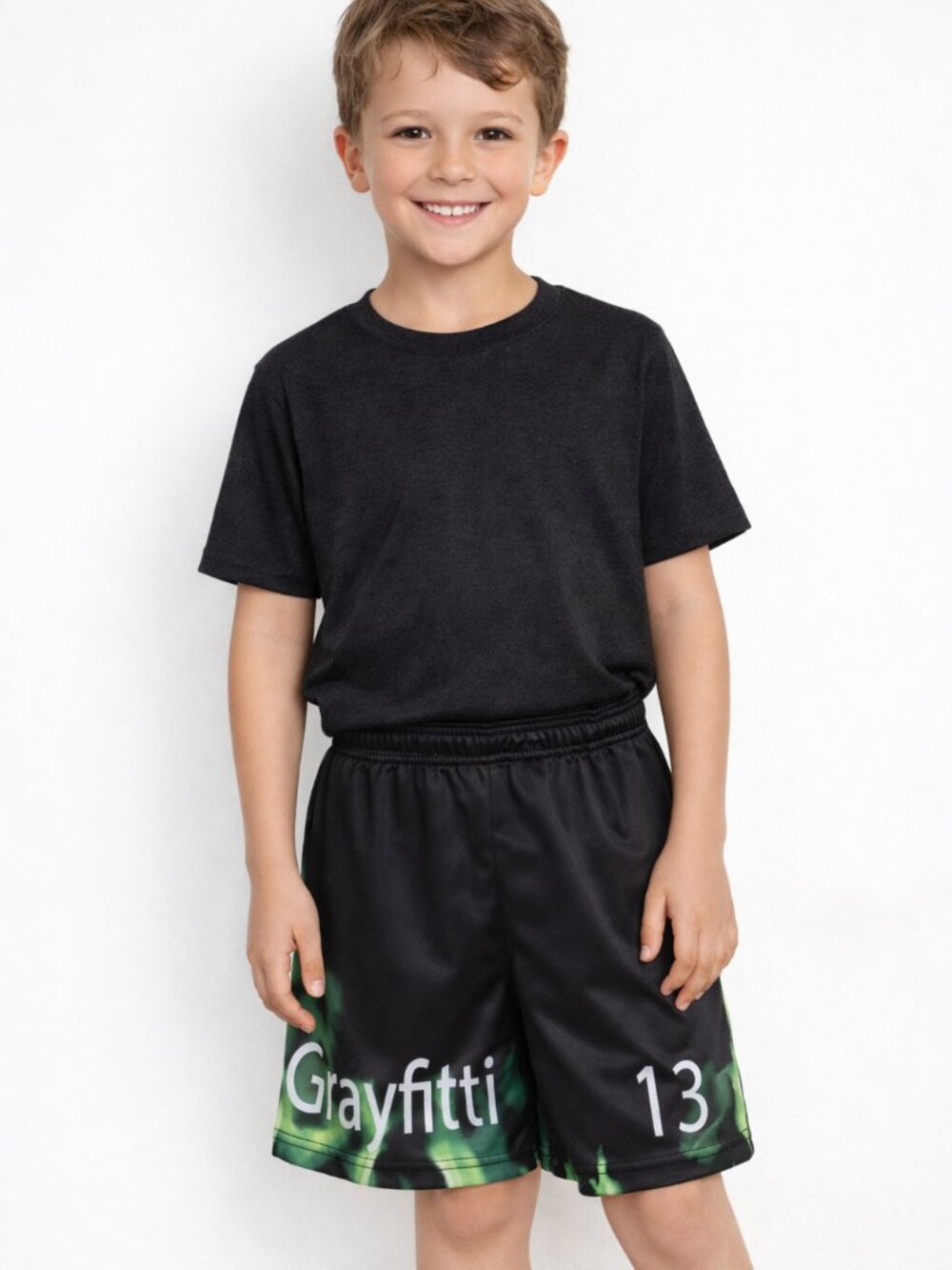 Y2K Boys Green Flame Graphic Athletic Shorts Size 10/12